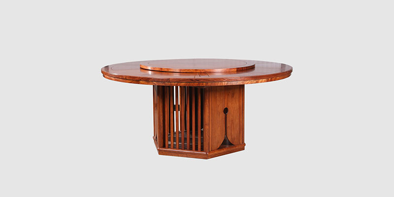 泉州中式餐厅装修天地圆台餐桌红木家具效果图